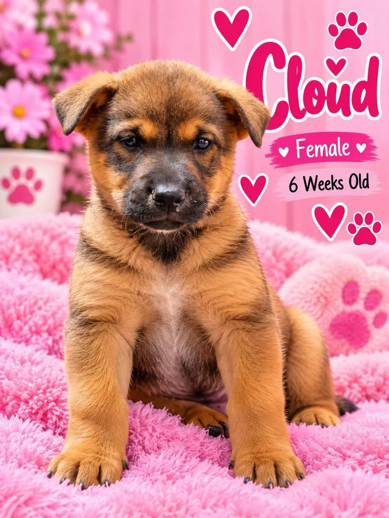 A baby medium-sized female Black Mouth Cur dog named Cloud for adoption in Fort Worth, TX