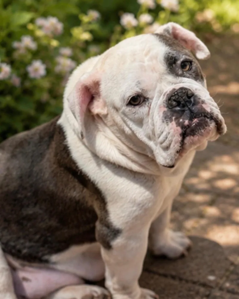 An adult medium-sized female Brindle Bulldog dog named Prada for adoption in Riverside, CA