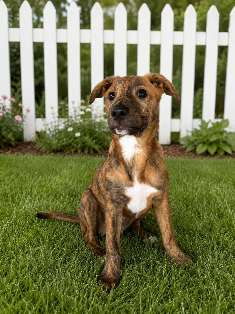 A baby medium-sized male Brown / Chocolate Australian Cattle Dog / Blue Heeler dog named Little Rusty for adoption in Houston, TX