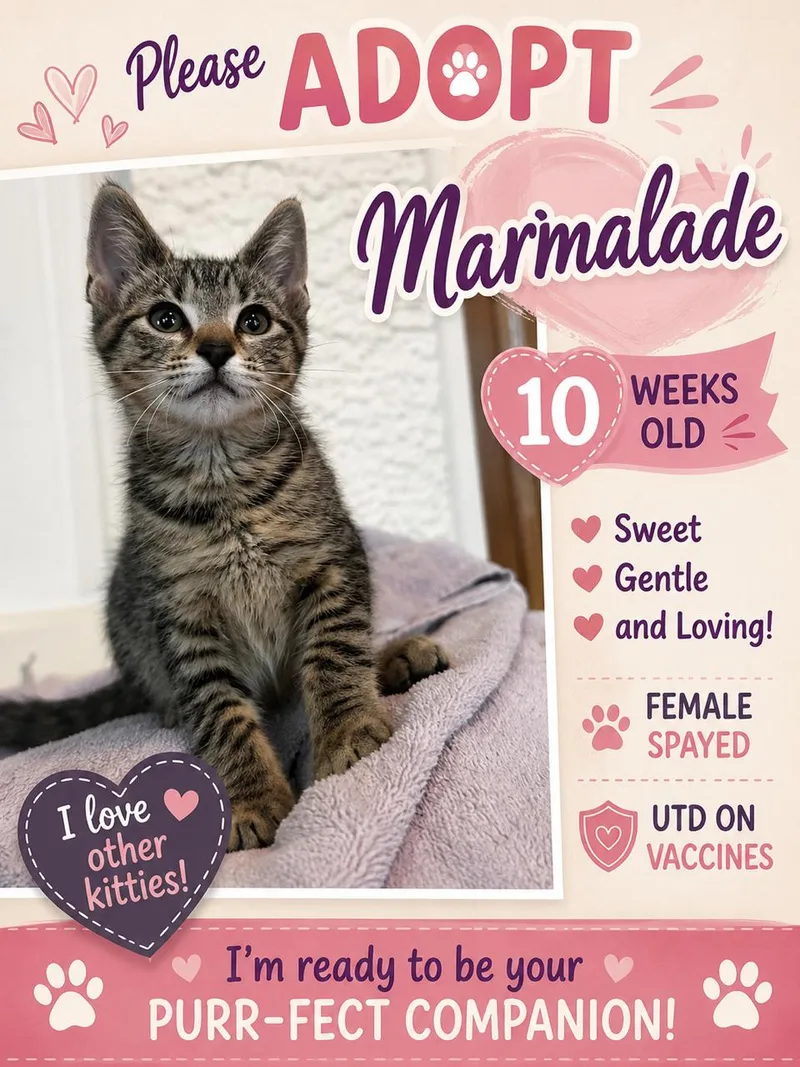 A baby medium-sized female Tabby (Gray / Blue / Silver) Tabby cat named Marmalade for adoption in Greenville, DE