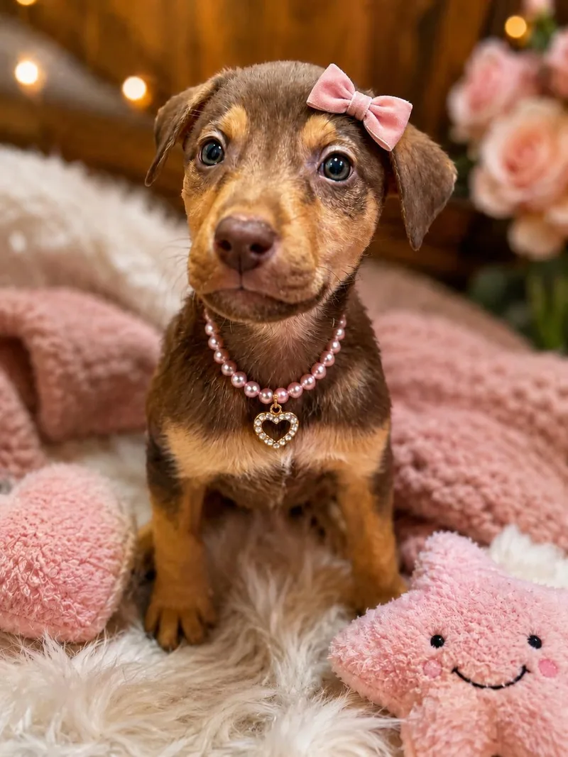 A baby large-sized female Brown / Chocolate Doberman Pinscher dog named Mermaid for adoption in Van Nuys, CA