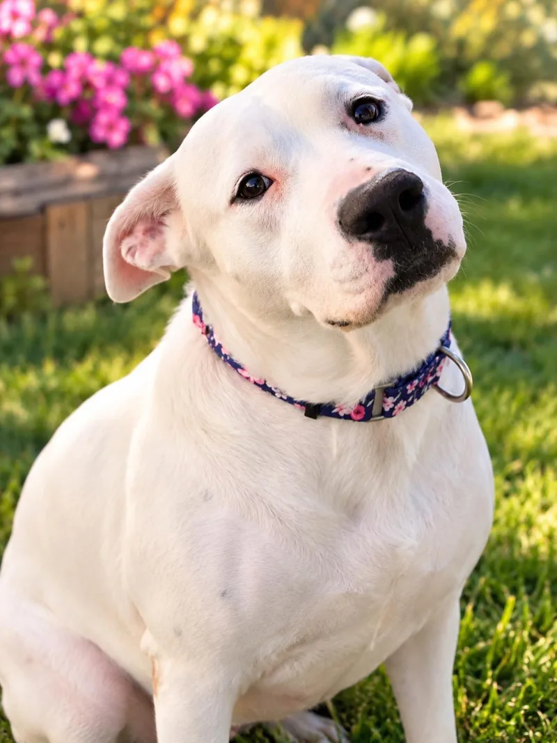 An adult large-sized female Pit Bull Terrier dog named Faye for adoption in Mclean, IL