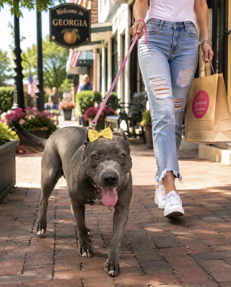 A young medium-sized female Gray / Blue / Silver Pit Bull Terrier dog named Blair for adoption in CUMMING, GA