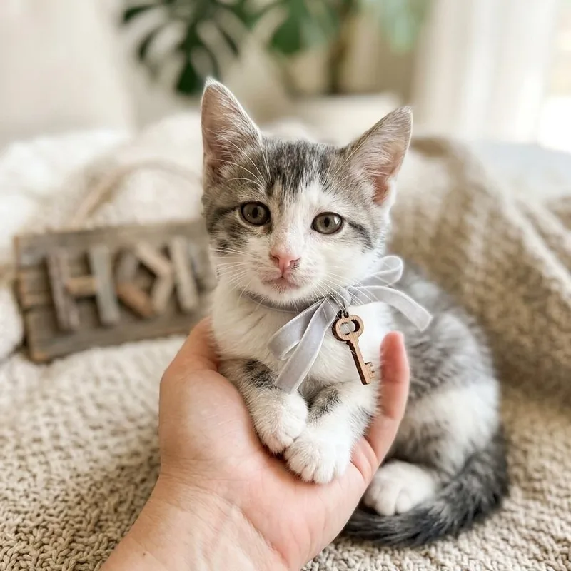 A baby small-sized female Gray / Blue / Silver Domestic Short Hair cat named Emu for adoption in Pasadena , MD