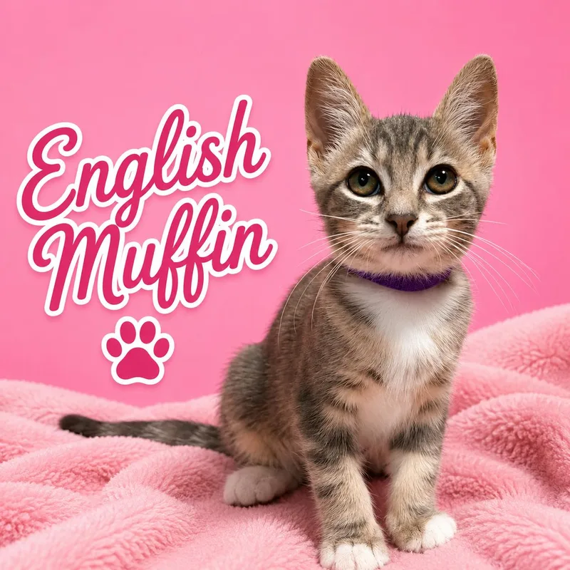 A baby small-sized female Domestic Short Hair cat named English Muffin for adoption in Dixon, CA