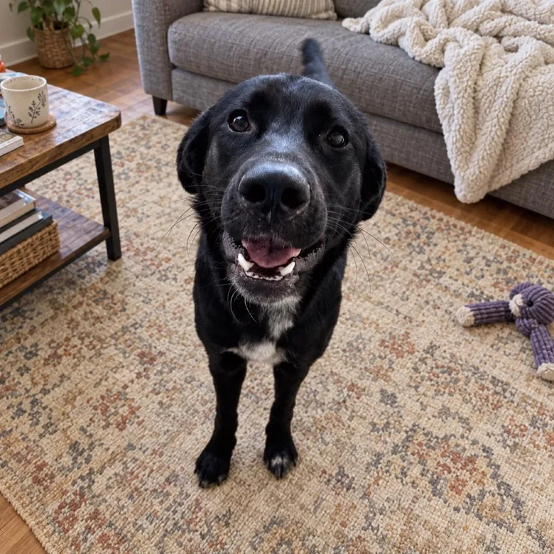 A young medium-sized female Black Labrador Retriever dog named Kiwi for adoption in Erie, PA