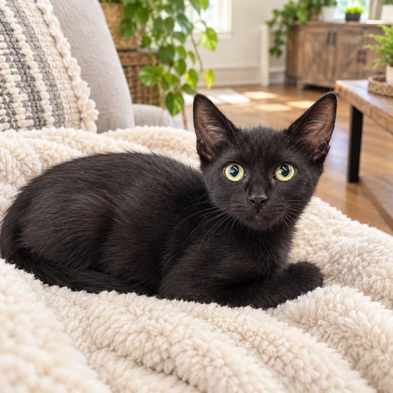 A baby small-sized male Black Domestic Short Hair cat named Gregory for adoption in Calimesa, CA