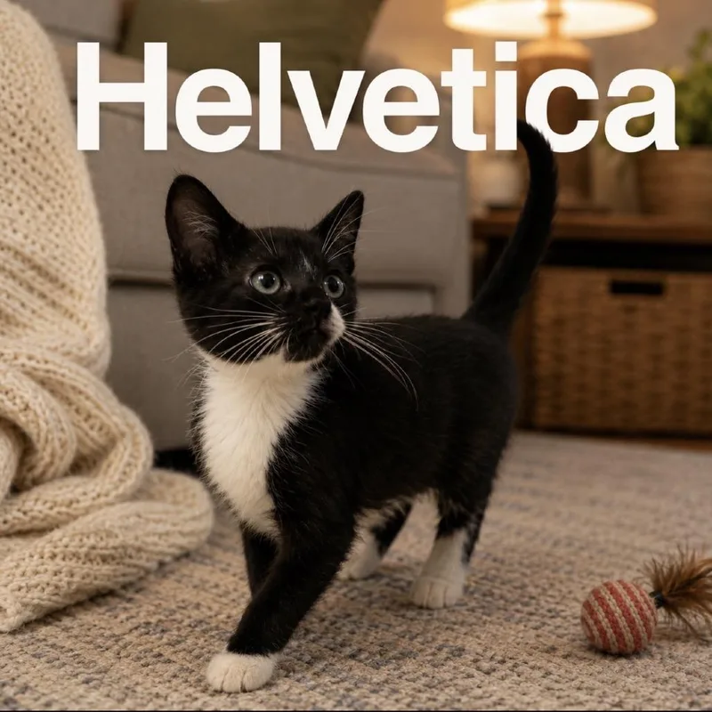A baby small-sized female Black Domestic Short Hair cat named Helvetica for adoption in Inman, SC