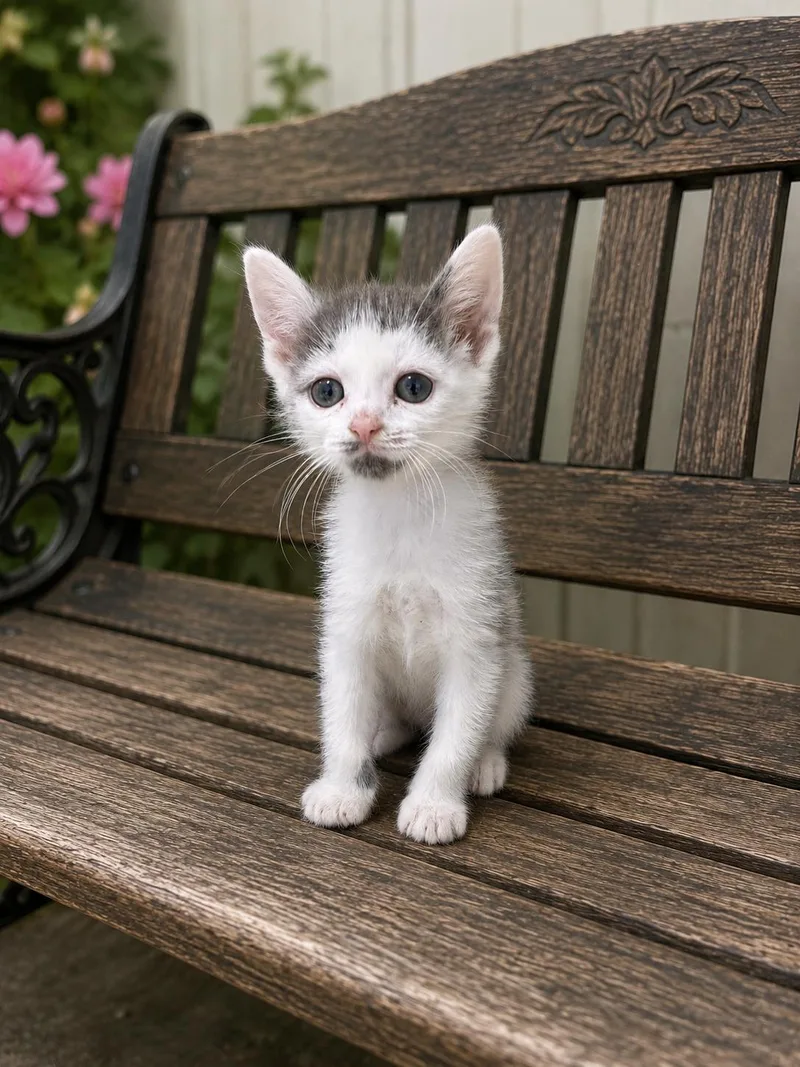 A baby medium-sized female Gray & White Domestic Short Hair cat named Minx for adoption in Orangeburg, SC