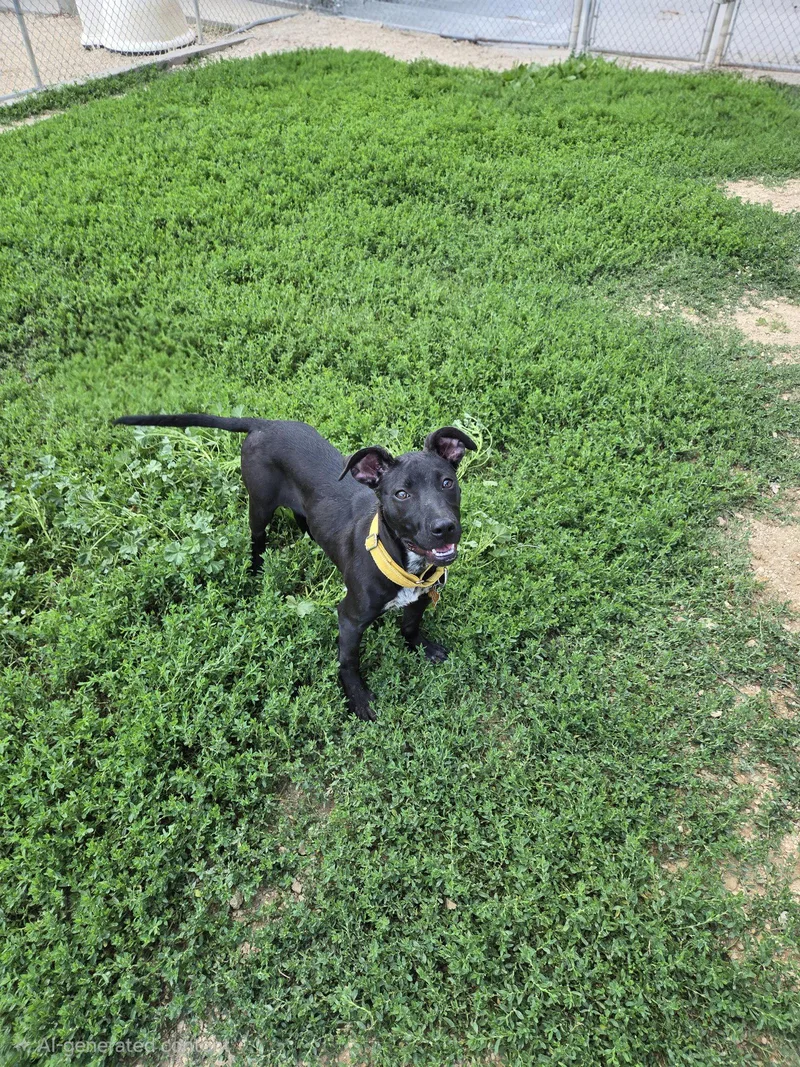 A young medium-sized female Black Labrador Retriever dog named Licorice for adoption in Maquoketa, IA