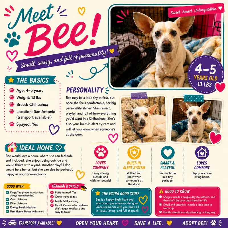 An adult small-sized female Chihuahua dog named Bee for adoption in New Bedford, MA