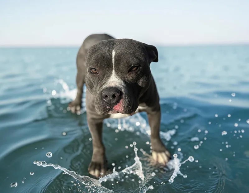 An adult medium-sized male Gray / Blue / Silver American Bully dog named Boo for adoption in Ventura, CA