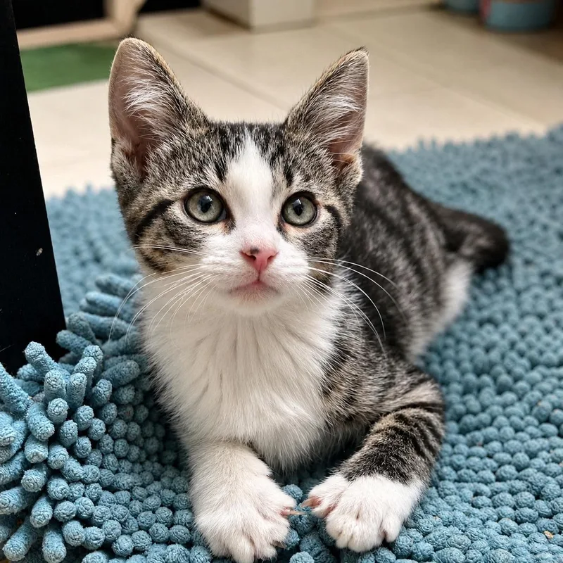 A baby medium-sized male Tabby (Gray / Blue / Silver) Domestic Short Hair cat named Apple Jacks for adoption in Pontiac, MI