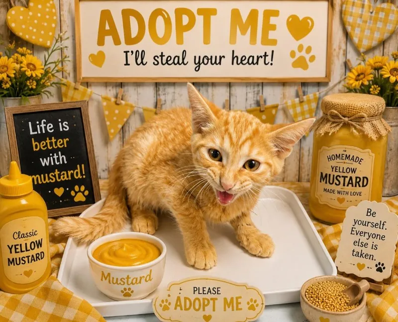 A baby medium-sized male Domestic Short Hair cat named Mustard for adoption in Washington Court House, OH