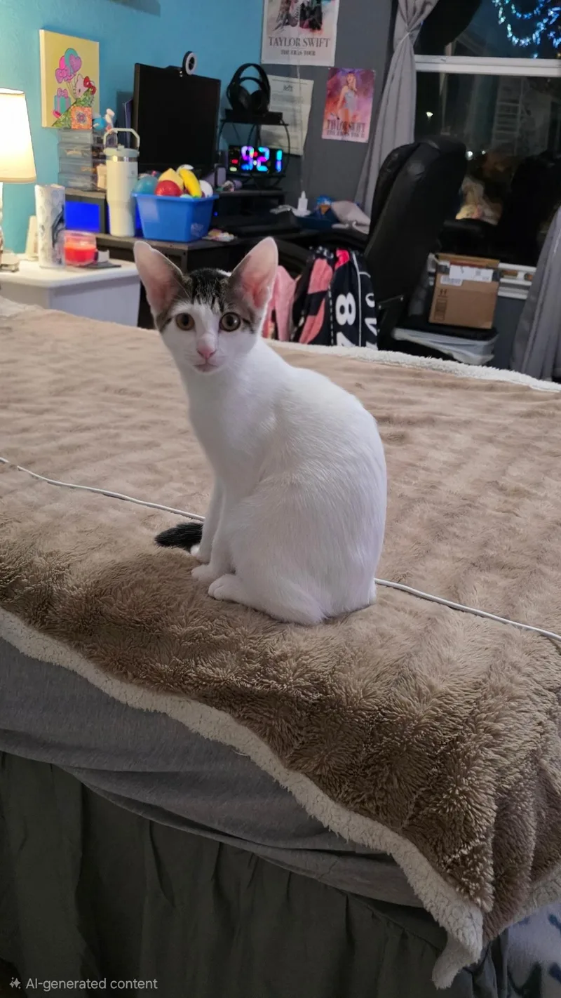 A baby medium-sized male White Domestic Short Hair cat named Finnie for adoption in Missouri City, TX