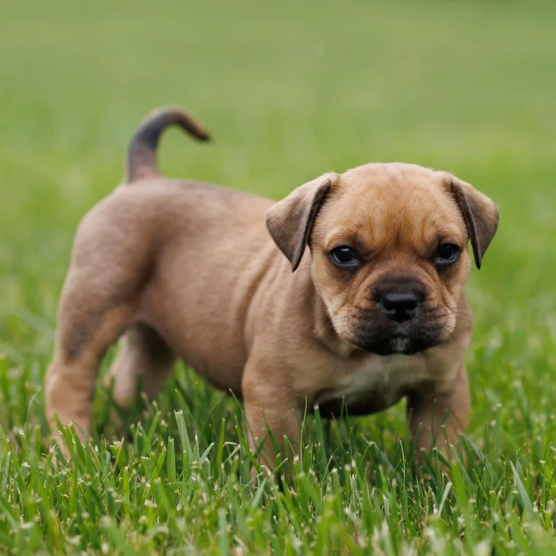 A baby medium-sized female Yellow / Tan / Blond / Fawn Bulldog dog named Mt. Olive Relish for adoption in Grafton, OH