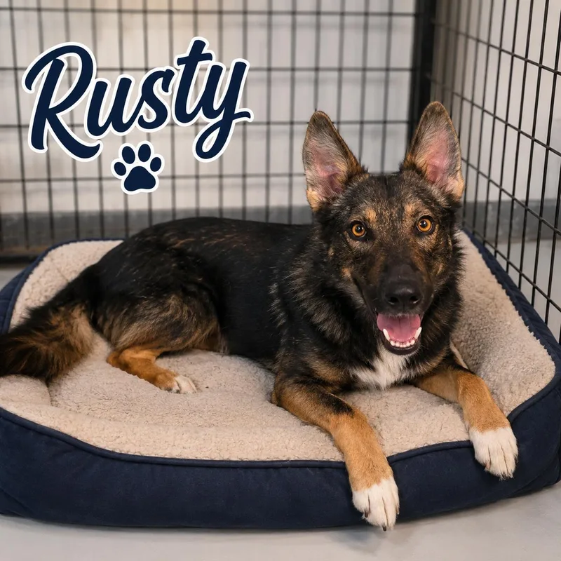 A young medium-sized male Bicolor German Shepherd Dog dog named Rusty for adoption in Momence, IL