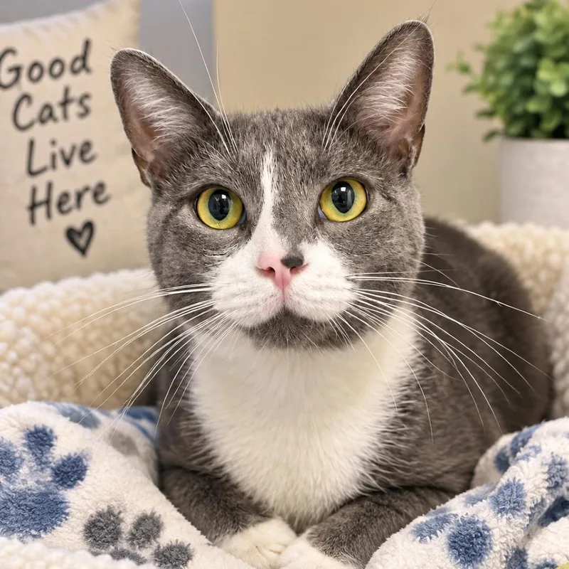 An adult small-sized female Gray / Blue / Silver Domestic Short Hair cat named Devin for adoption in Hopkinton, MA