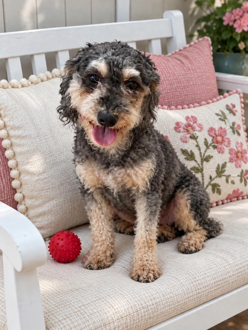 A young small-sized female Tricolor (Brown, Black, & White) Schnoodle dog named Shira for adoption in POTOMAC, MD