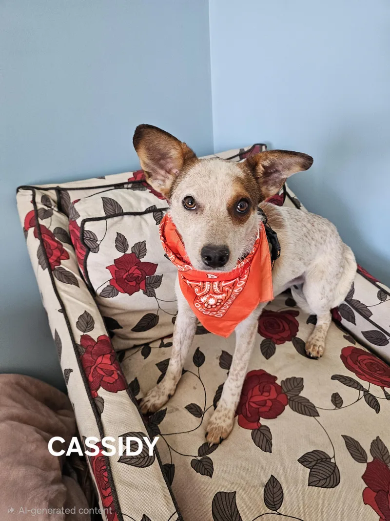 A young small-sized female Merle (Red) Australian Cattle Dog / Blue Heeler named Cassidy for adoption in Luttrell, TN