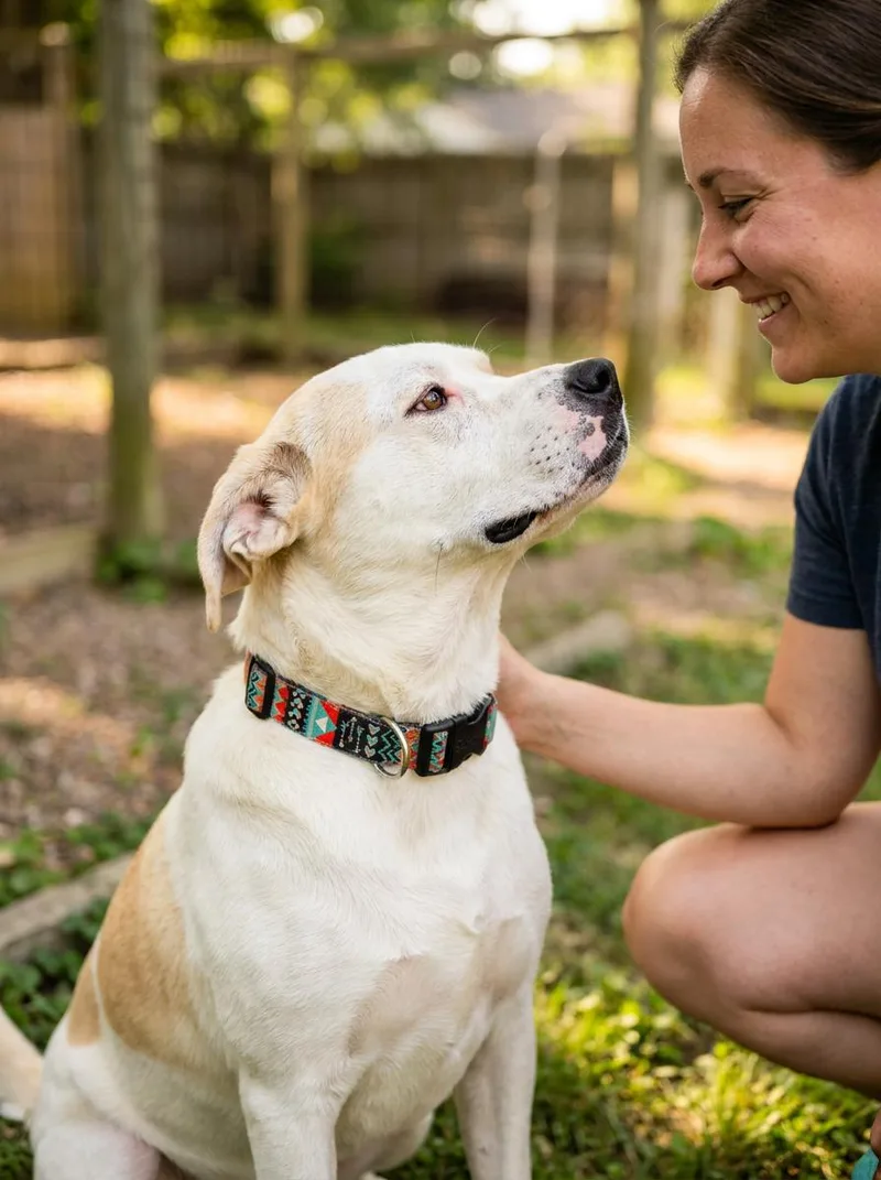 An adult large-sized male White / Cream Yellow Labrador Retriever dog named Cochise for adoption in Fairfield, IA