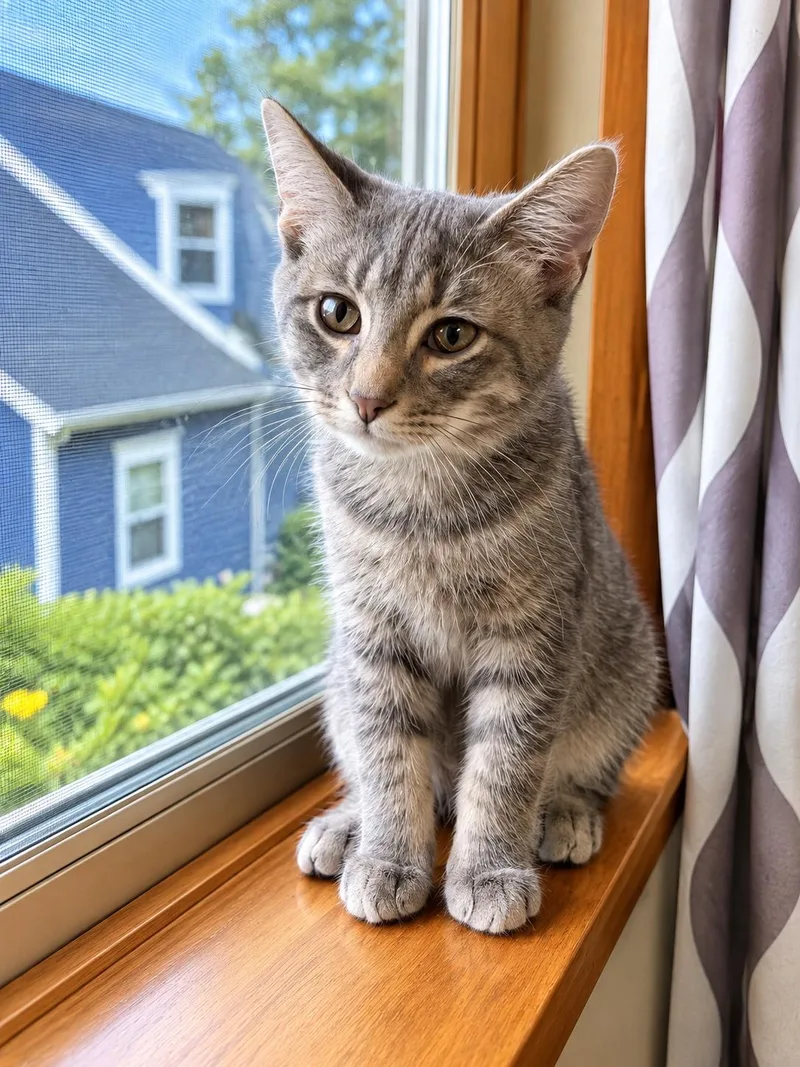 A baby medium-sized male Domestic Short Hair cat named Grey for adoption in Barrington Hills, IL