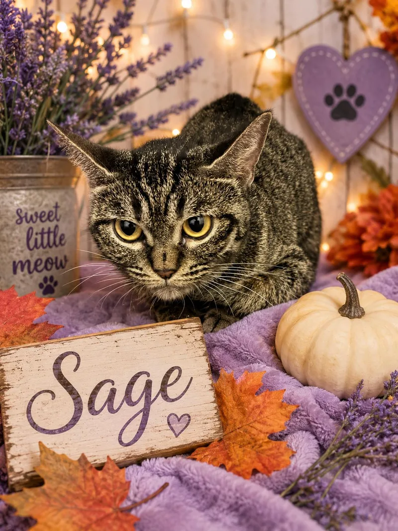 An adult medium-sized female Tabby (Brown / Chocolate) Domestic Short Hair cat named Sage for adoption in Orleans, VT