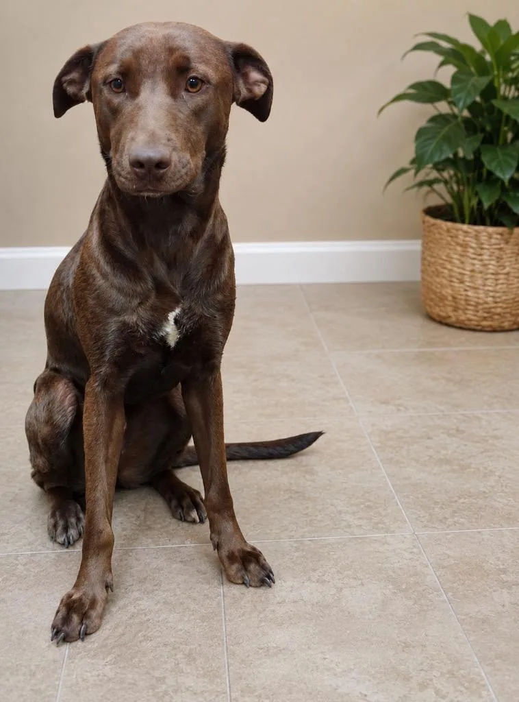 A young medium-sized female Chocolate Labrador Retriever dog named Sara for adoption in North Syracuse, NY