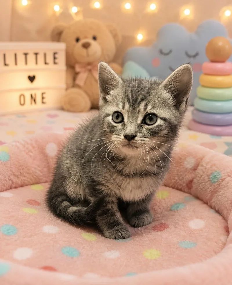 A baby small-sized female Domestic Short Hair cat named Finch for adoption in Washington Court House, OH