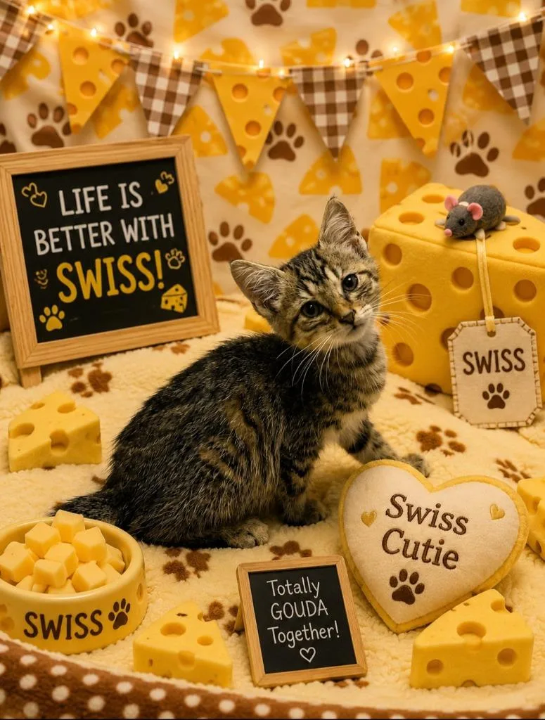 A baby small-sized male Domestic Short Hair cat named Swiss for adoption in Washington Court House, OH