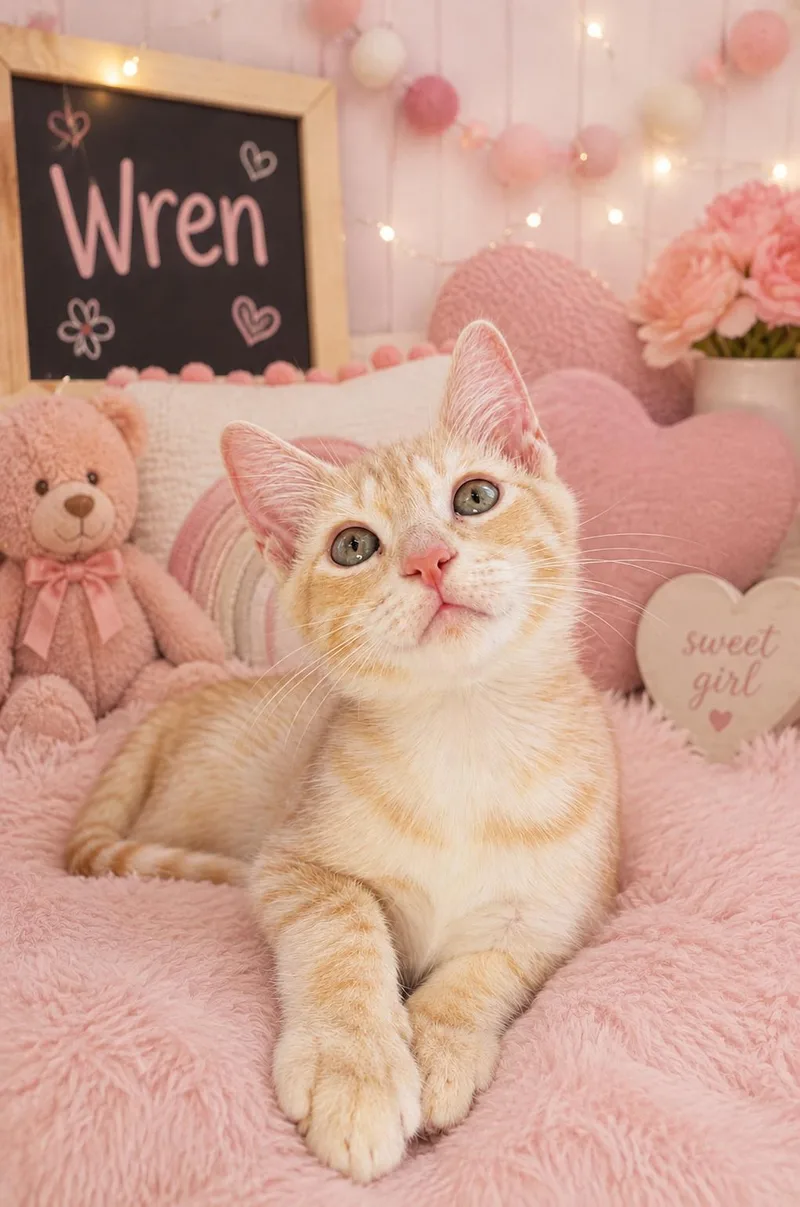A baby medium-sized female Orange & White Tabby cat named Wren for adoption in Tavares, FL