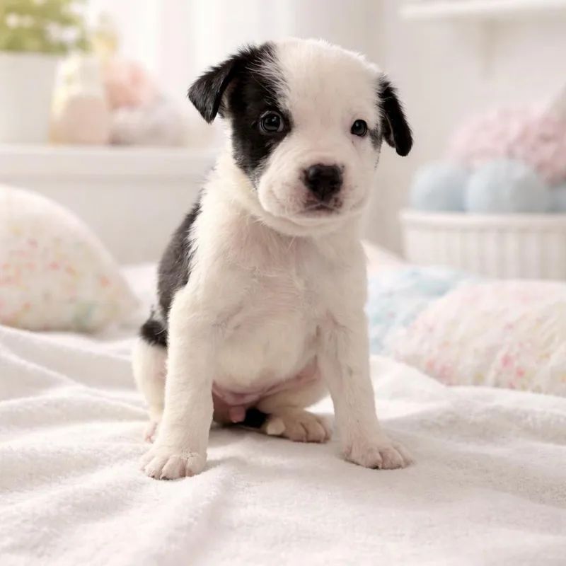 A baby medium-sized female Border Collie dog named Hennie for adoption in Allen, TX