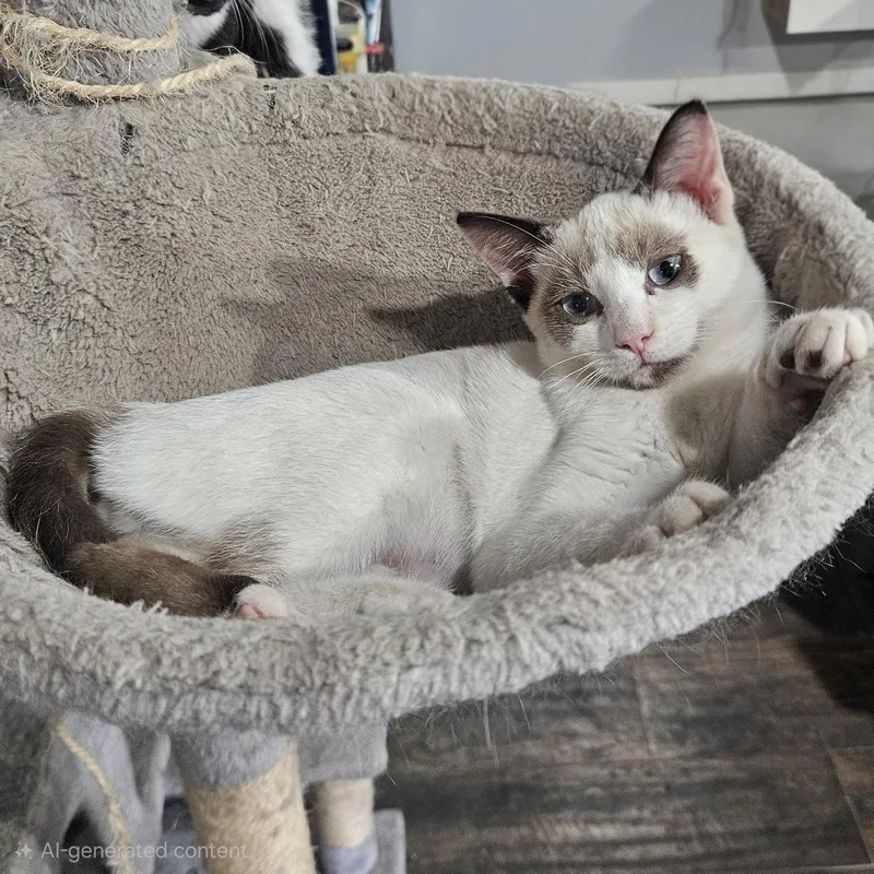 A young medium-sized female Snowshoe cat named Pearl for adoption in Phoenix, AZ