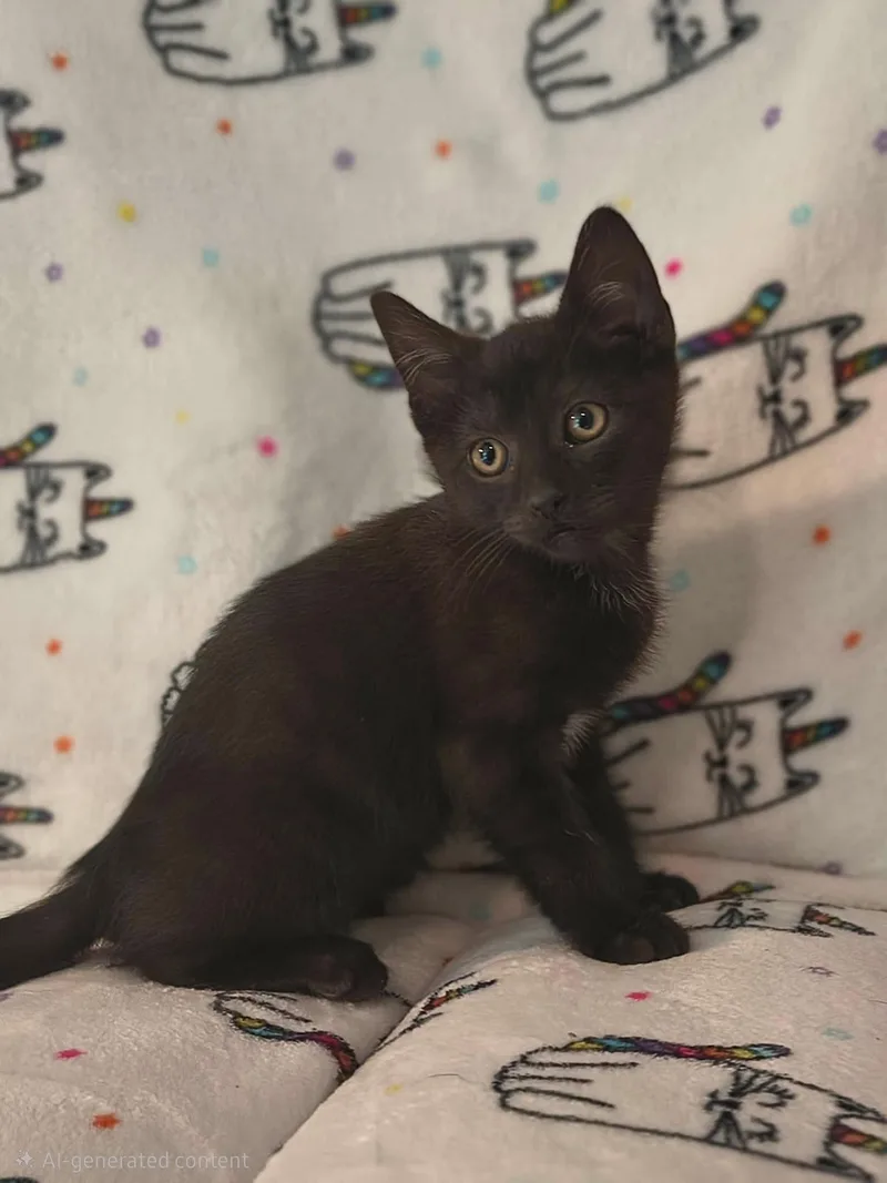 A young medium-sized male Black Domestic Short Hair cat named McLaren for adoption in Hanover, PA