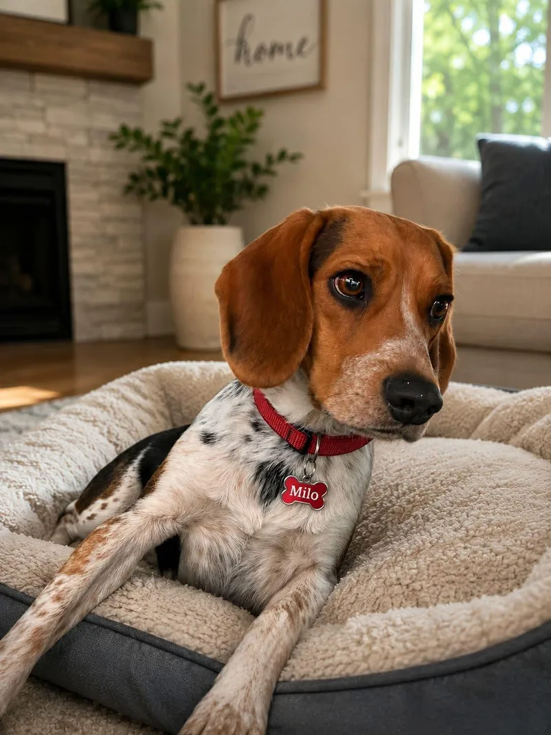 An adult medium-sized male Tricolor (Brown, Black, & White) Beagle dog named Milo for adoption in Grand Prairie, TX