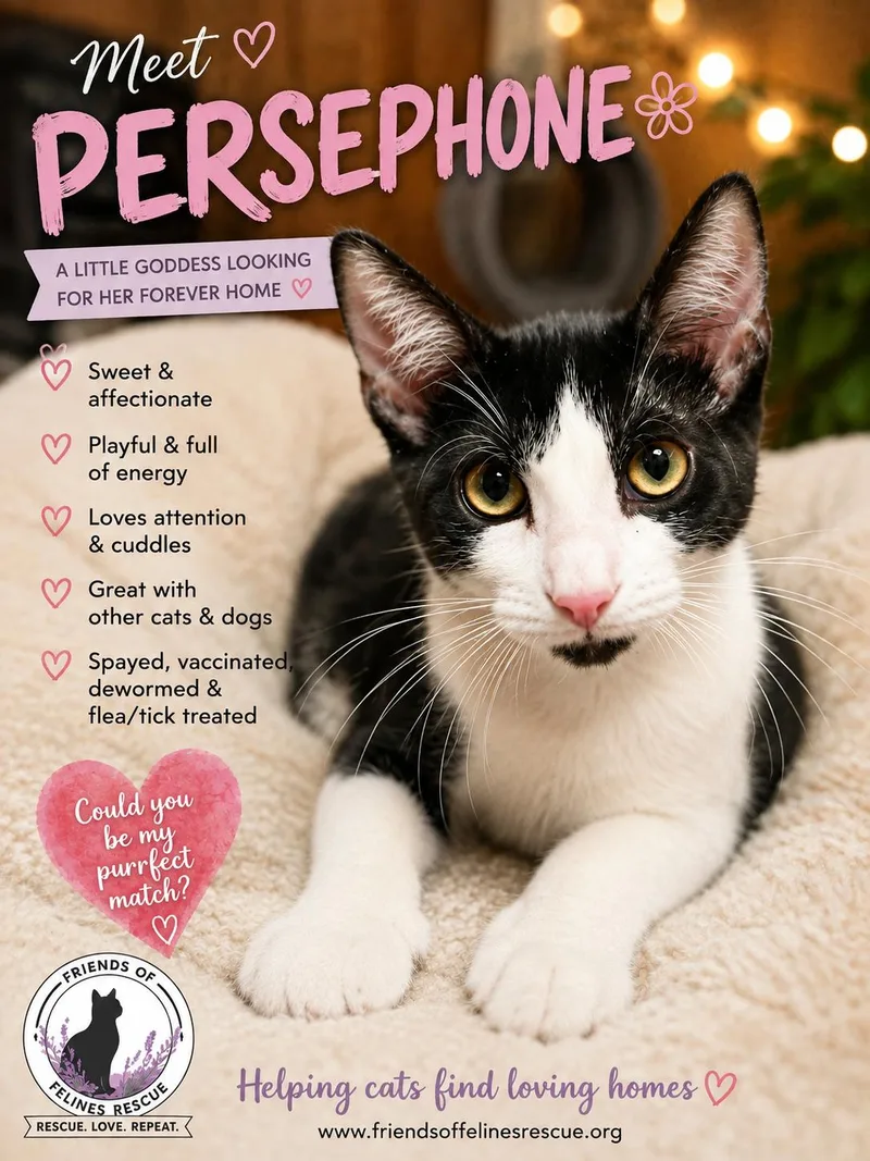 A baby small-sized female Domestic Short Hair cat named Persephone for adoption in Rio Linda, CA