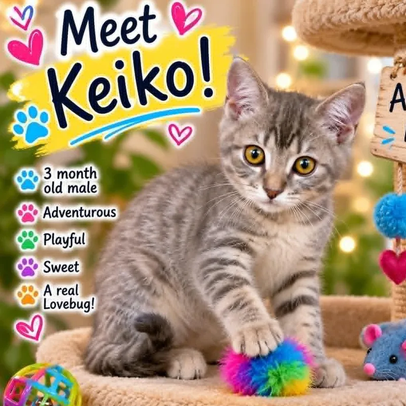 A baby small-sized male Tabby cat named Keiko for adoption in Antioch, CA