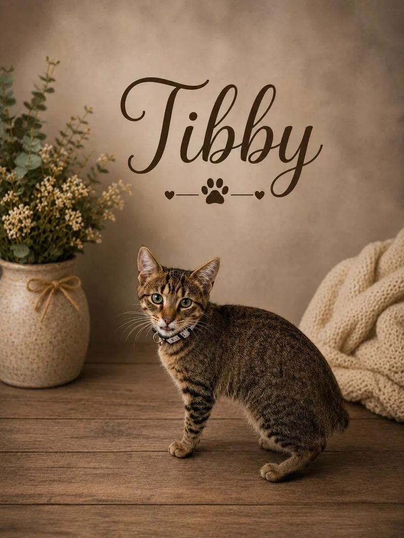 A young large-sized female Tabby (Brown / Chocolate) American Bobtail cat named Tibby for adoption in Midlothian, TX