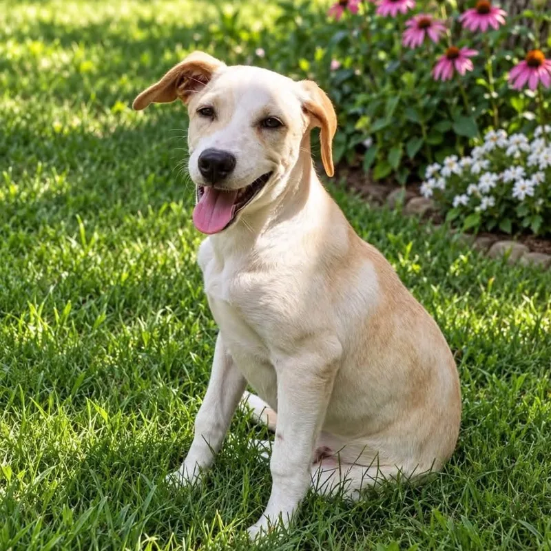 A baby medium-sized male Yellow / Tan / Blond / Fawn Border Collie dog named Cj for adoption in Evansville, WI