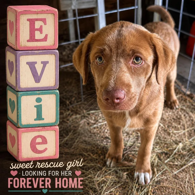 A baby medium-sized female Labrador Retriever dog named Evie for adoption in Shinnston, WV