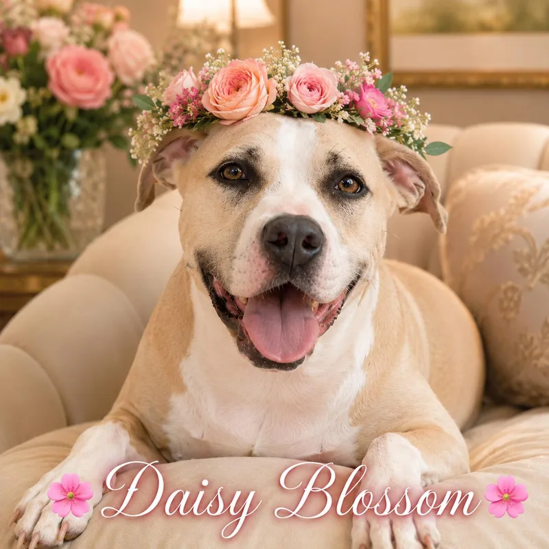 A young medium-sized female Brown / Chocolate American Staffordshire Terrier dog named Miss Daisy Blossom for adoption in Farmington, MO