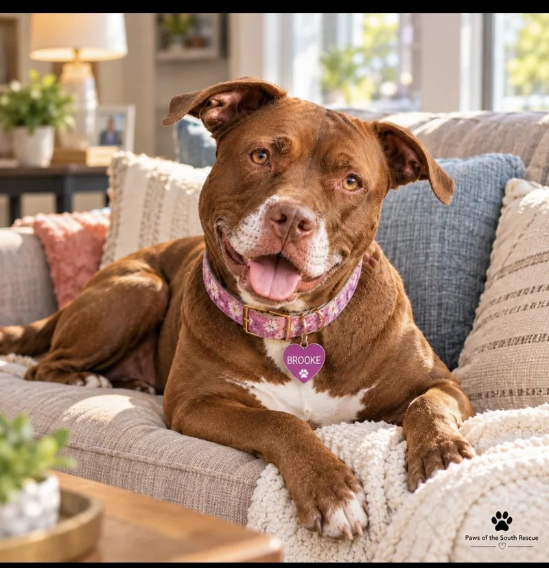 An adult large-sized female Brown / Chocolate Pit Bull Terrier dog named Brooke for adoption in CUMMING, GA