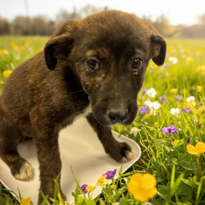 A baby small-sized male Brindle Mixed Breed dog named Caper for adoption in Hinesville, GA