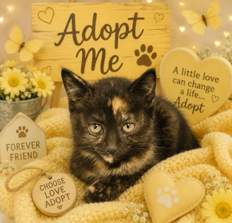 A baby small-sized female Domestic Short Hair cat named Ashley for adoption in Washington Court House, OH