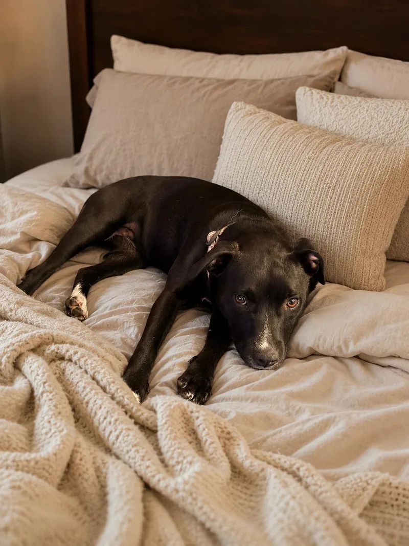 A young medium-sized female Black American Staffordshire Terrier dog named Stardust for adoption in Houston, TX