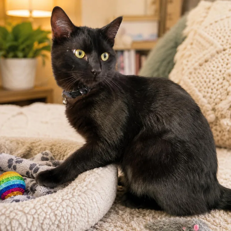 An adult small-sized male Black Domestic Short Hair cat named Barbell for adoption in Brea, CA