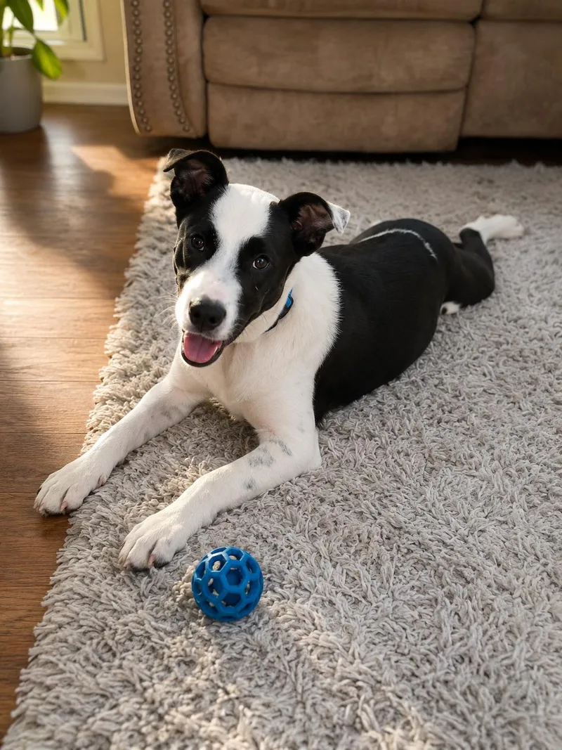 A young medium-sized male Black Labrador Retriever dog named Nacho for adoption in Houston, TX