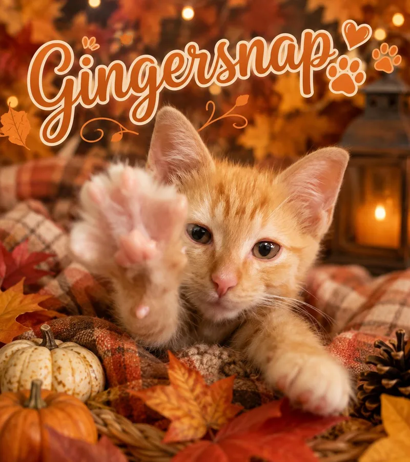 A baby medium-sized female Orange & White Domestic Short Hair cat named Gingersnap for adoption in Orleans, VT