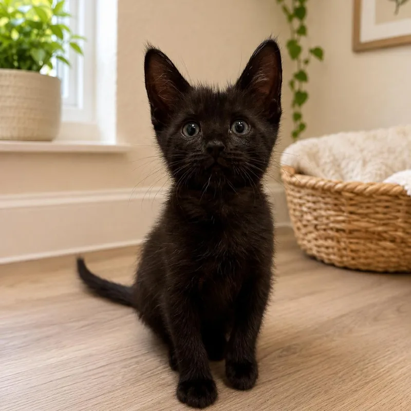 A baby small-sized male Black Domestic Short Hair cat named Jere for adoption in Tustin, CA