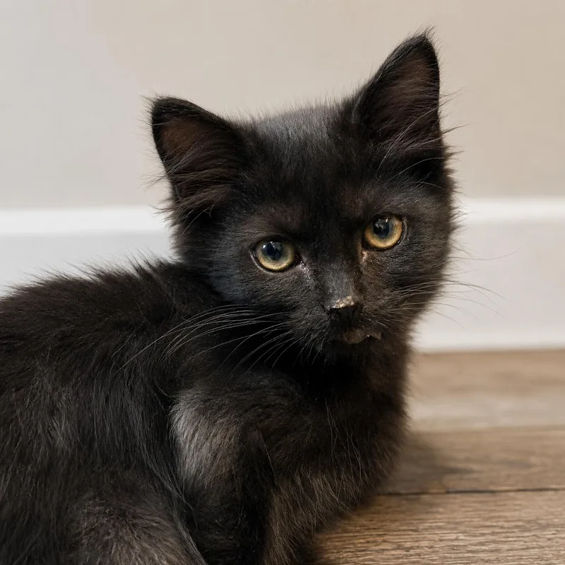 A baby medium-sized male Black Domestic Medium Hair cat named Bagel for adoption in Pontiac, MI